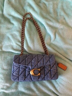 Coach Quilted Denim Tabby Shoulder Bag 26 with Gold Chain - Blue